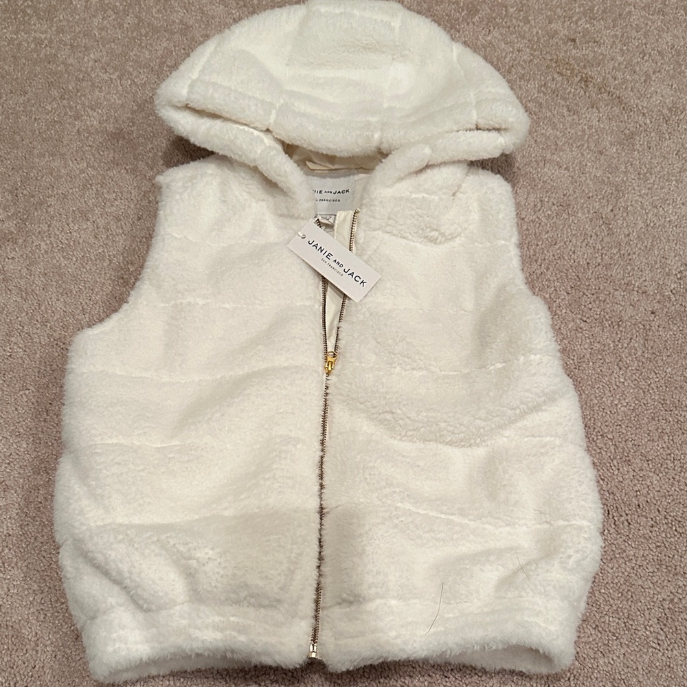 Janie and Jack Cream Fuzzy Hooded Vest